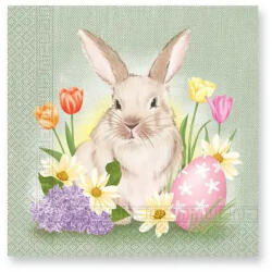 Javoli Húsvét Bunny and Flowers szalvéta 20 db-os 33x33 cm (PNN93290)