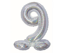 Javoli Ezüst Holographic Silver 9-es szám fólia lufi talppal 72 cm (MLG145793)