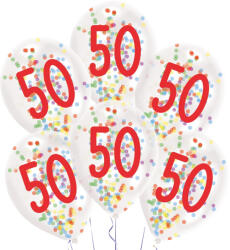 Javoli Happy Birthday 50 Droplets konfettivel töltött léggömb, lufi 6 db-os 11 inch (27, 5 cm) (DPA9909841)
