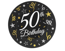 Javoli Happy Birthday 50 B&C papírtányér 6 db-os 18 cm (MLG164589)