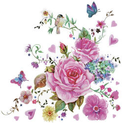 Javoli Virág Drawn Roses with Butterflies szalvéta 20 db-os 33x33 cm (PKK032545)