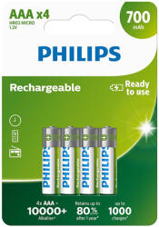 Philips nikkel-fémhidrid (NiMH) újratölthető elem AAA 700mAh - 4db