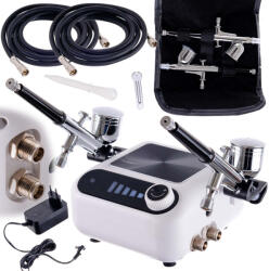 TC TECHNIC Tökéletes airbrush készlet (kompresszor, két festékszóró, tömlőkkel - automatikus leállítás + szabályozás) TC Technic HS-A9K WHITE