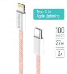 ColorWay USB Type-C - Lightning szőtt borítású adat- és töltőkábel 1m rózsaszín (CW-CBPDCL061-P)