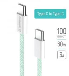 ColorWay USB Type-C - USB Type-C szőtt borítású adat- és töltőkábel 1m zöld (CW-CBPDCC061-G)