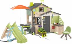 Smoby Casă a Prietenilor cu tunel cu apă sub tobogan Friends Evo Playhouse Life Smoby extensibilă în nuanțe natur maro (SM810253-2E) Casuta pentru copii