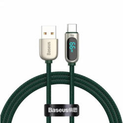 Baseus Cablu Date si Incarcare Baseus USB-A - USB-C Baseus Display 66W 1m Verde