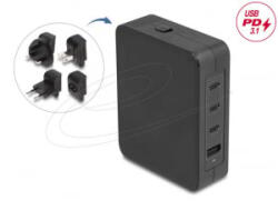 Delock USB GaN töltő 3x USB Type-C PD 3.1 + 1x USB Type-A 145W EU/USA/UK fekete (41473) (41473)