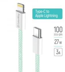 ColorWay USB Type-C - Lightning szőtt borítású adat- és töltőkábel 1m zöld (CW-CBPDCL061-G)