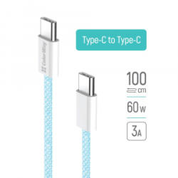 ColorWay USB Type-C - USB Type-C szőtt borítású adat- és töltőkábel 1m kék (CW-CBPDCC061-BL)