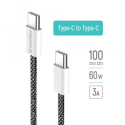 ColorWay USB Type-C - USB Type-C szőtt borítású adat- és töltőkábel 1m fekete (CW-CBPDCC061-BK)