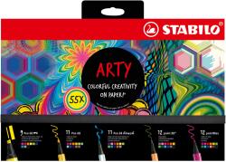 STABILO Pen 68 x 11 szín, Point 88 x 12 szín, Pen 68 Ecset x 11 szín, PointMax x 12 szín, Pen 68 Max x 9 szín, 55 db / készlet, Arty karton tok (SW776320)