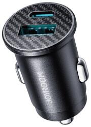 JOYROOM autós töltő USB+Type-C aljzat (15W, PD gyorstöltő, mini, karbon minta) FEKETE JR-CCN16 (JR-CCN16)