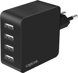 LogiLink 4 portos USB fali töltő, 4x USB-A, 24 W, fekete