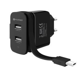 Platinet Fali töltő, 2x USB, Micro USB kábellel PLCURMC (PLCURMC)