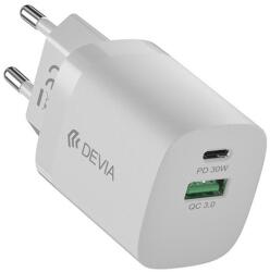 DEVIA SMART hálózati töltő Type-C+USB aljzat (30W, PD gyorstöltő. GaN) FEHÉR EA307 2 (EA307 2)