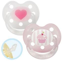 Baby-Nova Suzeta din silicon cu inel Baby-Nova - marimea 1, inimă și cupcake, 2 bucăți (28220)