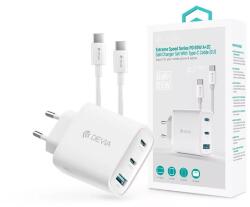 DEVIA ST111967 Extreme Speed Series 65W GaN PD fehér hálózati gyorstöltő adapter + USB-C+USB-C kábel (ST111967)