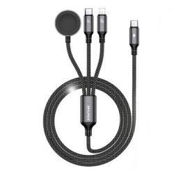 Awei töltőkábel 3in1 (Type-C - lightning/Type-C, Apple Watch töltő, 100W, wireless, gyorstöltő, 120cm) FEKETE W23_B (W23_B)