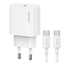 USAMS T65 hálózati töltő Type-C aljzat (20W, PD gyorstöltő + Type-C kábel) FEHÉR OYXLTZ01 (OYXLTZ01)