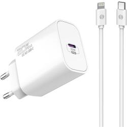 S-Link Hálózati töltő - SL-EC62PD (20W, QC4.0 Gyorstöltés, Type-C to Lightning, 100cm adat+töltőkábel, fehér) 36399 (36399)
