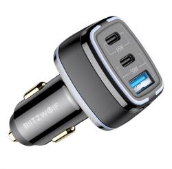 BlitzWolf BW-BC4 autós töltő USB+2 Type-C aljzat (115W, PD gyorstöltő 3.0) FEKETE (BW-BC4) - pcx