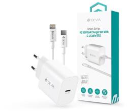 DEVIA ST109568 Smart Series 30W GaN PD+QC fehér hálózati gyorstöltő adapter + Type-C/Lightning kábel (ST109568) - pcx
