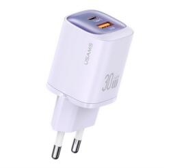 USAMS CC254 hálózati töltő USB+Type-C aljzat (30W, GaN, PD gyorstöltő) LILA CC254TC03 (CC254TC03)