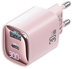 USAMS CC229 hálózati töltő USB+Type-C aljzat (30W, GaN, PD gyorstöltő, LED kijelző) RÓZSASZÍN CC229TC03 (CC229TC03)
