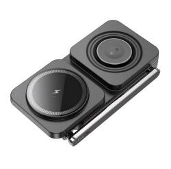 hoco. CQ10 asztali töltőállvány 3in1 (15W, wireless, gyorstöltő, MagSafe, Apple Watch töltő) FEKETE CQ10_B (CQ10_B)