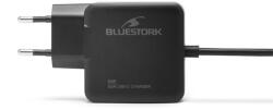 Bluestork Hálózati töltő - PW-BS-65-GAN-C/2 (USB-C, 65W, 1, 45m kábel, gyorstöltés, fekete) (PW-BS-65-GAN-C/2)