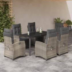 vidaXL 7 részes világosszürke polyrattan kerti étkezőszett párnával (3213041)