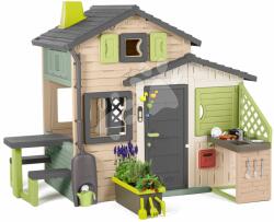 Smoby Jóbarátok házikó virágtartóval a konyhánál Friends Evo Playhouse Life Smoby tovább bővíthető natúr barna színvilágban (SM810253-2H)