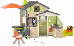 Smoby Jóbarátok házikó konyhácskával a lámpa alatt natúr barna színvilágban Friends Evo Playhouse Life Smoby tovább bővíthető (SM810253-2D)