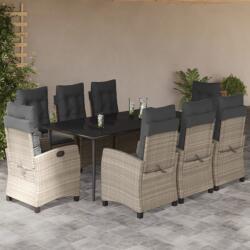vidaXL 9részes világosszürke polyrattan kerti étkezőgarnitúra párnával (3212851) - vidaxl