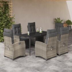 vidaXL 7 részes világosszürke polyrattan kerti étkezőszett párnával (3213034)