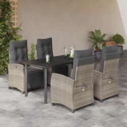 vidaXL 5részes világosszürke polyrattan kerti étkezőgarnitúra párnával (3213040)