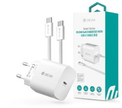 DEVIA ST399800 Devia Smart Series 30W GaN PD+QC hálózati gyorstöltő adapter + Type-C/Type-C kábel - fehér (ST399800)
