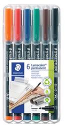 STAEDTLER Alkoholos marker készlet, OHP, 0, 6 mm, STAEDTLER "Lumocolor® 318 F", 6 különböző szín (TS318WP6) - tintasziget