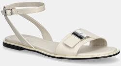 Calvin Klein bőr szandál FLAT SANDAL W/CK HW - LTH bézs, női, HW0HW02367 - bézs Női 40