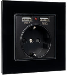 German Type Socket 16a 2xusb Glass Frame Bl+c. Box (195018cc-bl)
