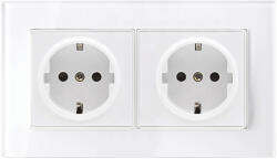 German Double Socket 16a Glass Frame White+c. Box (195026cc-wh)