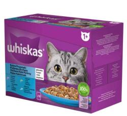 Mars-Nestlé Whiskas Adult Popular Fish - Nedves eledel (lazac, tonhal, tőkehal, fehérhal aszpikban) macskák részére (12x85g)