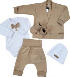 Kazum Pamut szett, body, nadrág, csokornyakkendő és sapka Elegant Boy 5D, Kazum, mokka/fehér Velikost koj. oblečení: 56 (1-2m)