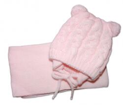 Baby Nellys Téli kötött sapka és sál TEDDY pomponokkal - St. rózsaszín, méret 62/68 Velikost koj. oblečení: 62/68 (3-6m)