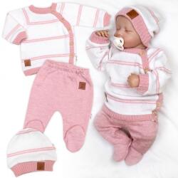 Baby Nellys Kötött szett babának finom 3D csíkkal, lux - rózsaszín, fehér Velikost koj. oblečení: 68 (3-6m)