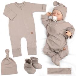 Baby Nellys Növekvő bordás jumpsuit, sapka és cipzár, 3D, Nature - toffee Velikost koj. oblečení: 74/80 (9-12m)