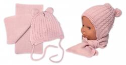 Baby Nellys Téli sapka pomponokkal + sállal, Baby Nellys - púderrózsaszín Velikost koj. oblečení: 62/68 (3-6m)