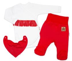 Baby Nellys 3 részes body-szett, hosszú. ujjú tuti, sál, félszárú nadrág, piros, fehér Velikost koj. oblečení: 62 (2-3m)