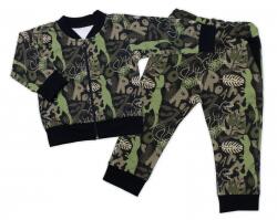 G-baby Stílusos pamut tréningruha G-baby, Dino - khaki/fekete Velikost koj. oblečení: 80 (9-12m)